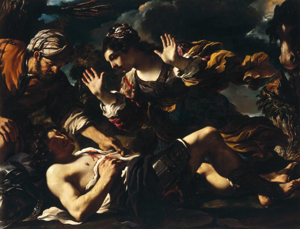 Giovanni Francesco Barbieri detto il Guercino, "Erminia soccorre Tancredi", Roma, Galleria Doria Pamphilj, 1618-19, olio su tela, cm. 145 x 185. 